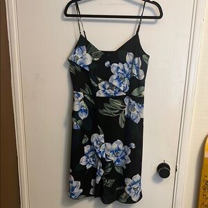 Floral Black Dress with Blue Accents